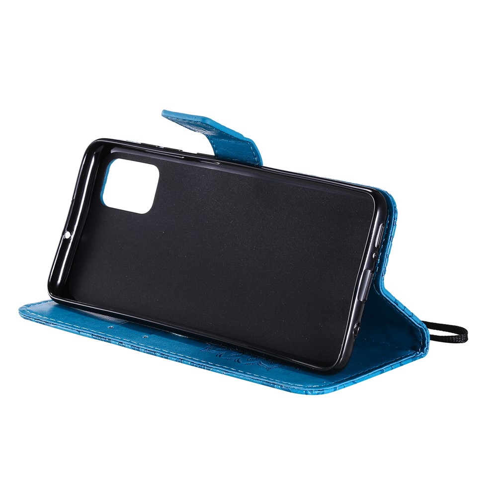 Imprint Sunflower Leather Wallet Case for Samsung Galaxy A51 - Blue-7