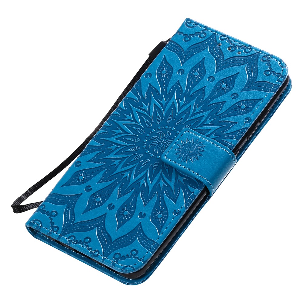 Imprint Sunflower Leather Wallet Case for Samsung Galaxy A51 - Blue-8
