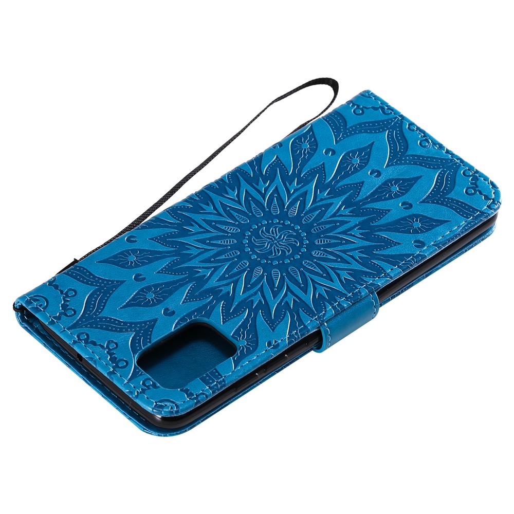 Imprint Sunflower Leather Wallet Case for Samsung Galaxy A51 - Blue-9