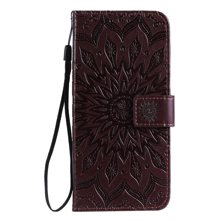 Imprint Sunflower Leather Wallet Case for Samsung Galaxy A51 - Brown-2