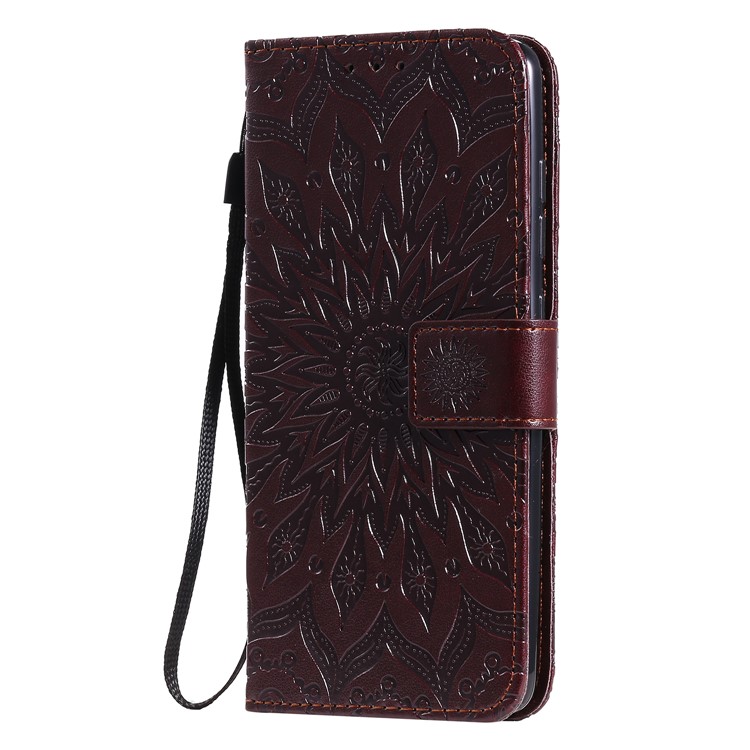 Imprint Sunflower Leather Wallet Case for Samsung Galaxy A51 - Brown-3