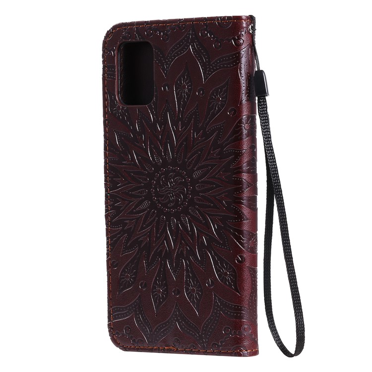 Imprint Sunflower Leather Wallet Case for Samsung Galaxy A51 - Brown-4