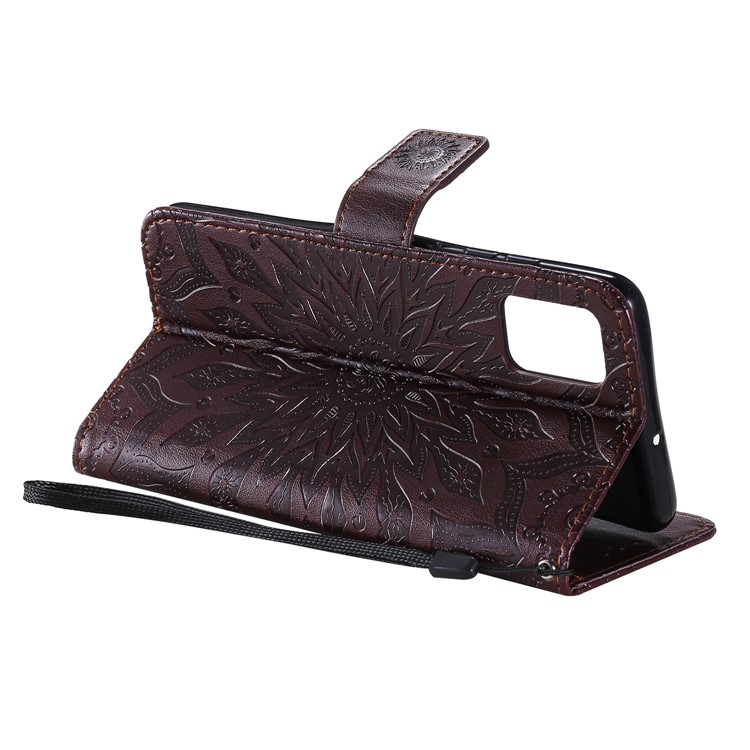 Imprint Sunflower Leather Wallet Case for Samsung Galaxy A51 - Brown-6