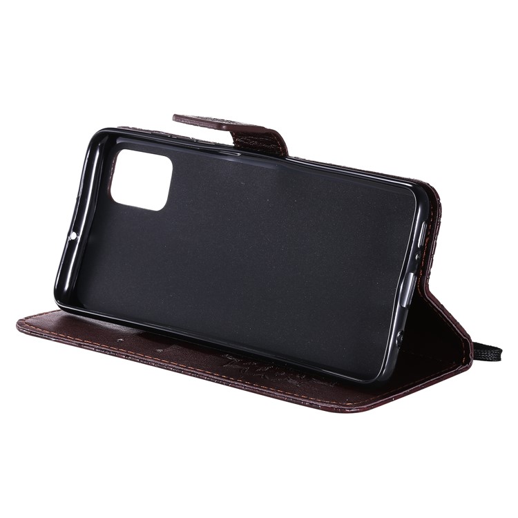 Imprint Sunflower Leather Wallet Case for Samsung Galaxy A51 - Brown-7