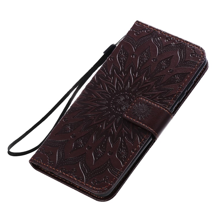 Imprint Sunflower Leather Wallet Case for Samsung Galaxy A51 - Brown-8