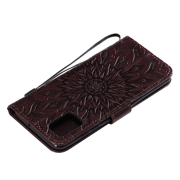 Imprint Sunflower Leather Wallet Case for Samsung Galaxy A51 - Brown-9