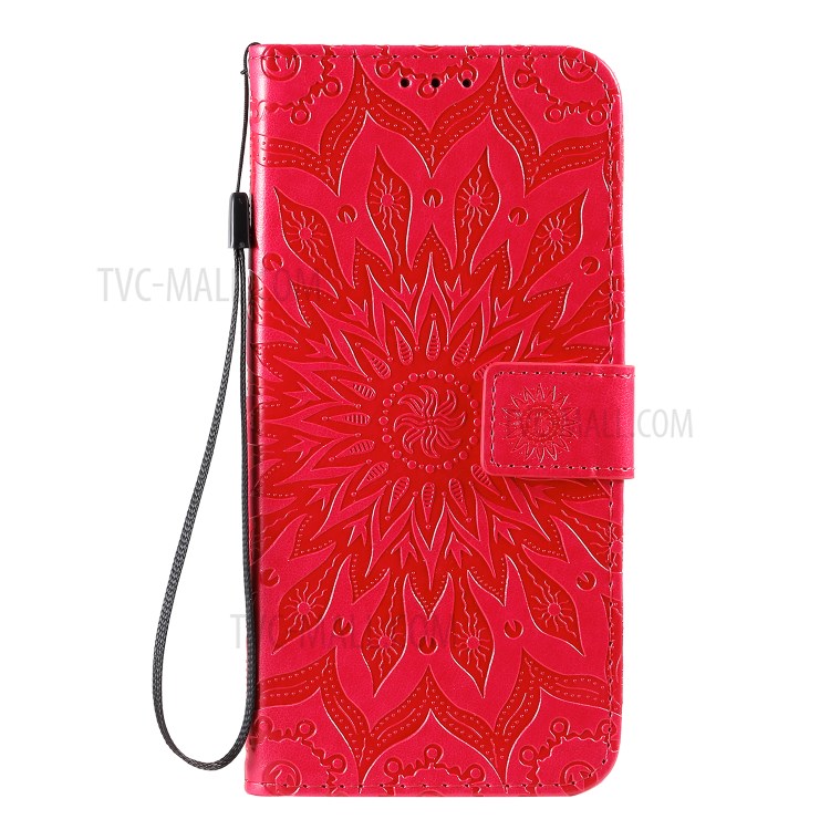 Imprint Sunflower Leather Wallet Shell Case for Samsung Galaxy A71 - Red-2