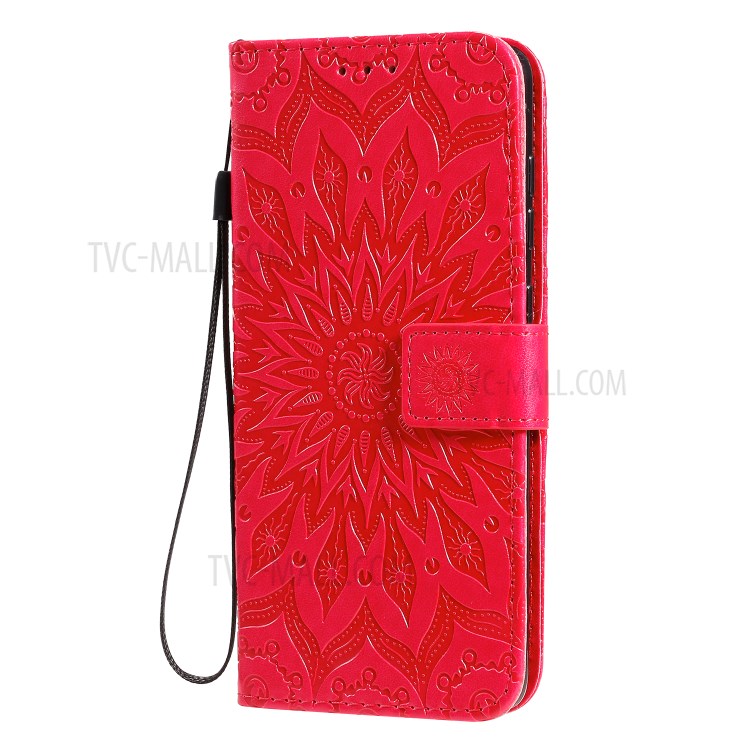 Imprint Sunflower Leather Wallet Shell Case for Samsung Galaxy A71 - Red-3