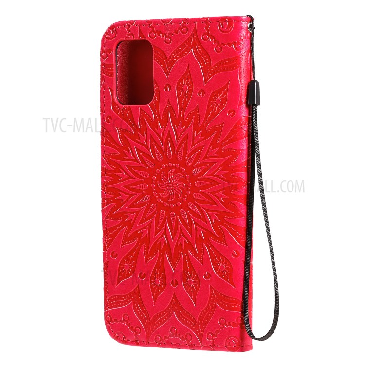 Imprint Sunflower Leather Wallet Shell Case for Samsung Galaxy A71 - Red-4