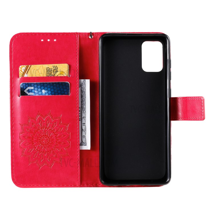 Imprint Sunflower Leather Wallet Shell Case for Samsung Galaxy A71 - Red-5