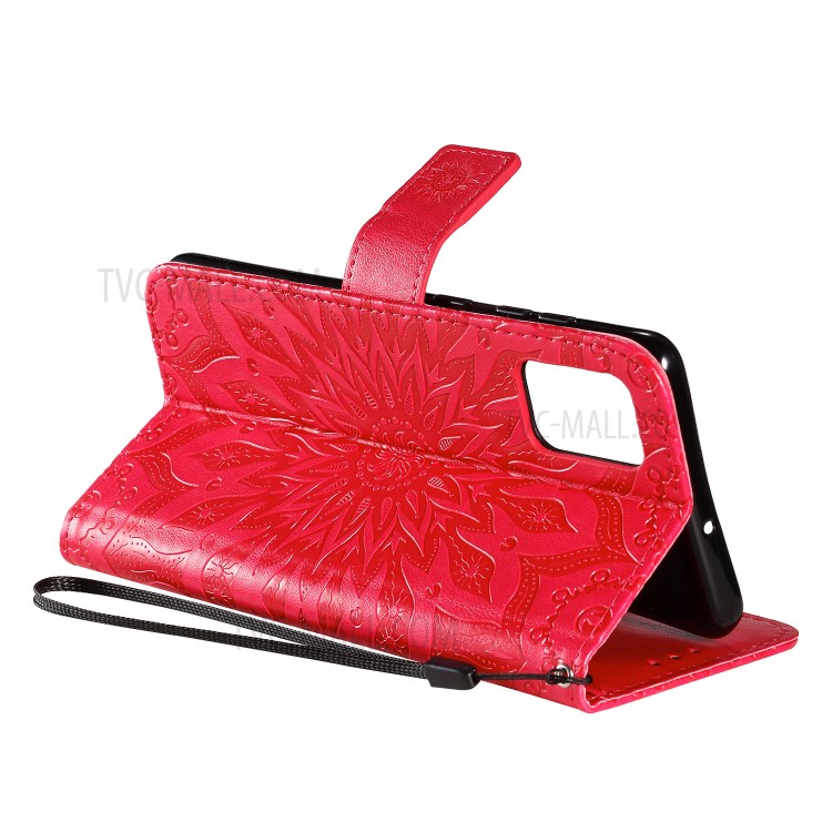 Imprint Sunflower Leather Wallet Shell Case for Samsung Galaxy A71 - Red-6