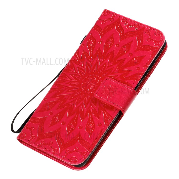 Imprint Sunflower Leather Wallet Shell Case for Samsung Galaxy A71 - Red-8
