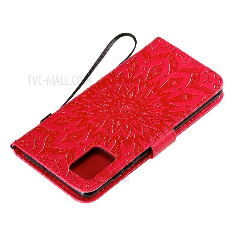 Imprint Sunflower Leather Wallet Shell Case for Samsung Galaxy A71 - Red-9