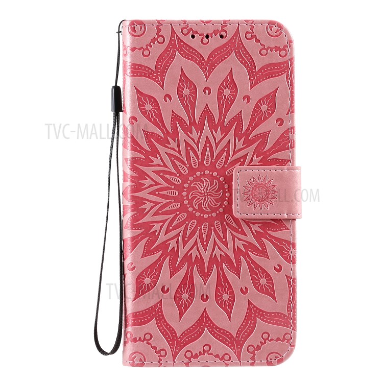 Imprint Sunflower Leather Wallet Shell Case for Samsung Galaxy A71 - Pink-2