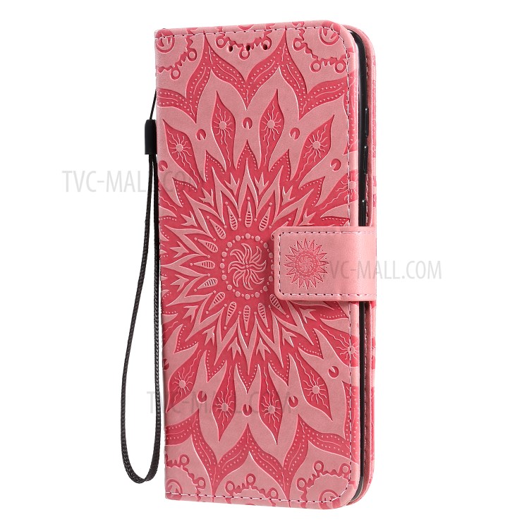 Imprint Sunflower Leather Wallet Shell Case for Samsung Galaxy A71 - Pink-3