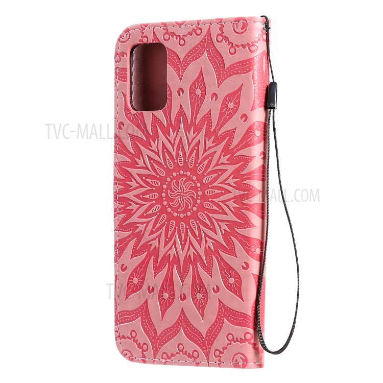Imprint Sunflower Leather Wallet Shell Case for Samsung Galaxy A71 - Pink-4