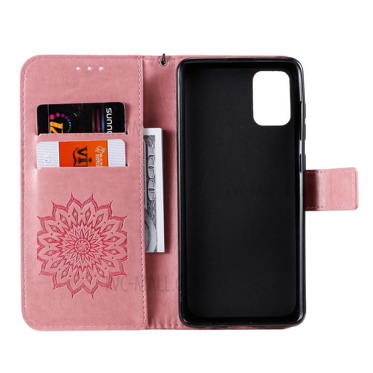 Imprint Sunflower Leather Wallet Shell Case for Samsung Galaxy A71 - Pink-5