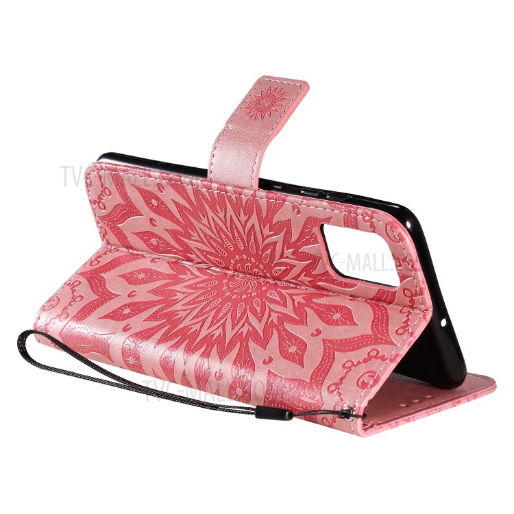 Imprint Sunflower Leather Wallet Shell Case for Samsung Galaxy A71 - Pink-6