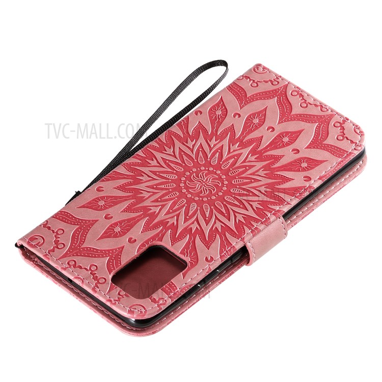 Imprint Sunflower Leather Wallet Shell Case for Samsung Galaxy A71 - Pink-9