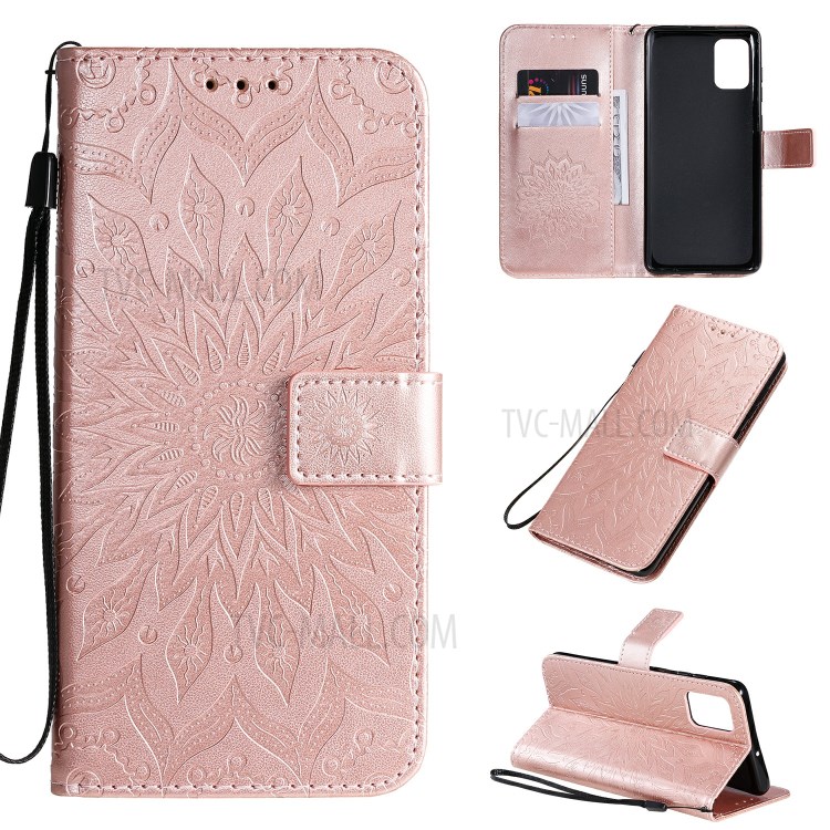 Imprint Sunflower Leather Wallet Shell Case for Samsung Galaxy A71 - Rose Gold-1