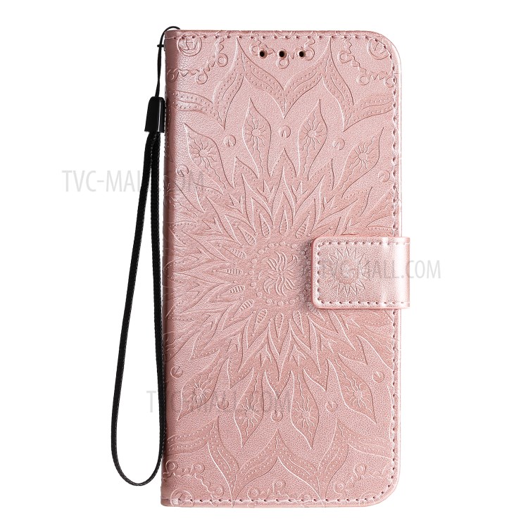 Imprint Sunflower Leather Wallet Shell Case for Samsung Galaxy A71 - Rose Gold-2