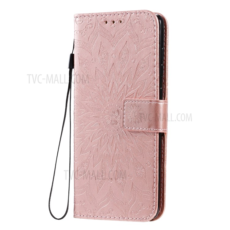 Imprint Sunflower Leather Wallet Shell Case for Samsung Galaxy A71 - Rose Gold-3