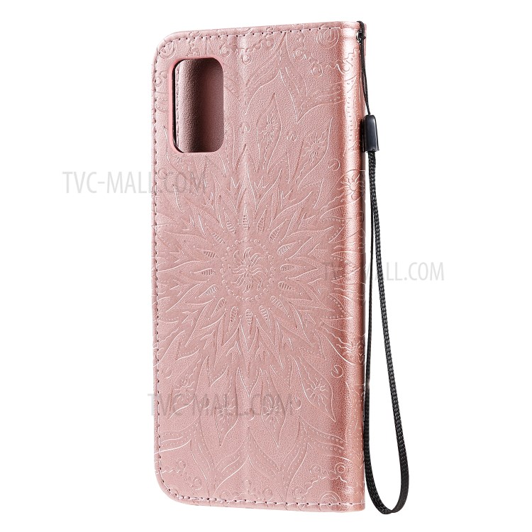 Imprint Sunflower Leather Wallet Shell Case for Samsung Galaxy A71 - Rose Gold-4
