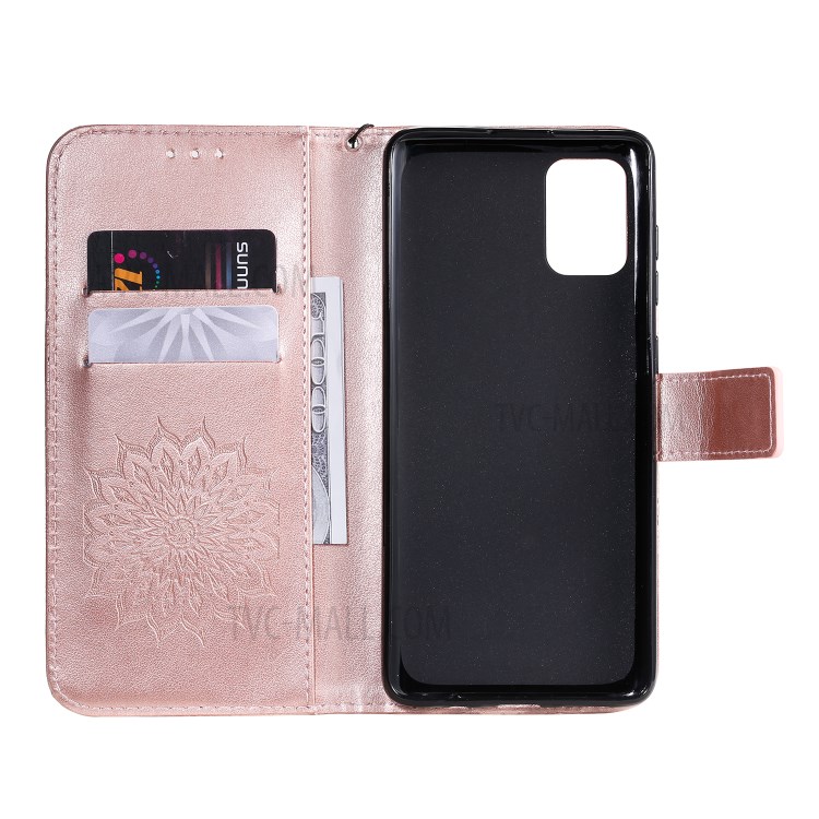 Imprint Sunflower Leather Wallet Shell Case for Samsung Galaxy A71 - Rose Gold-5