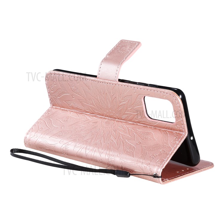 Imprint Sunflower Leather Wallet Shell Case for Samsung Galaxy A71 - Rose Gold-6