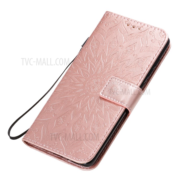 Imprint Sunflower Leather Wallet Shell Case for Samsung Galaxy A71 - Rose Gold-8