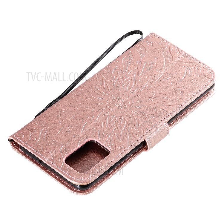 Imprint Sunflower Leather Wallet Shell Case for Samsung Galaxy A71 - Rose Gold-9