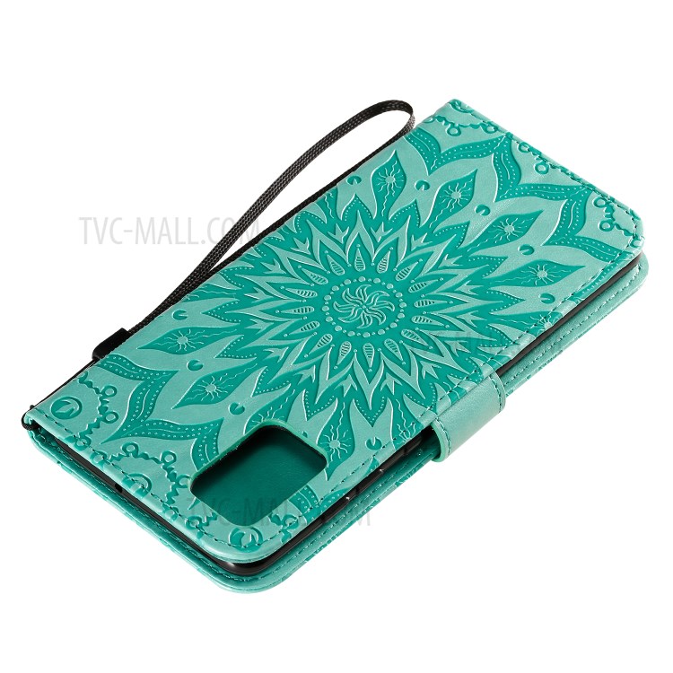 Imprint Sunflower Leather Wallet Shell Case for Samsung Galaxy A71 - Green-10