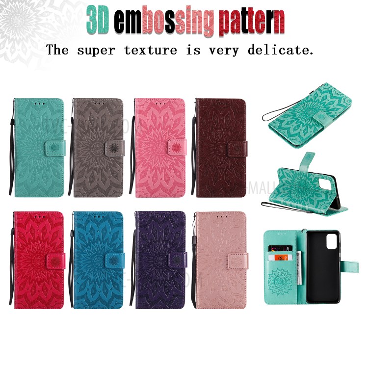 Imprint Sunflower Leather Wallet Shell Case for Samsung Galaxy A71 - Green-12
