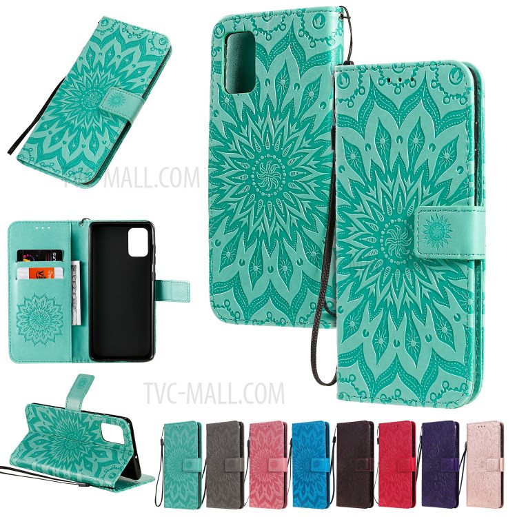 Imprint Sunflower Leather Wallet Shell Case for Samsung Galaxy A71 - Green-13