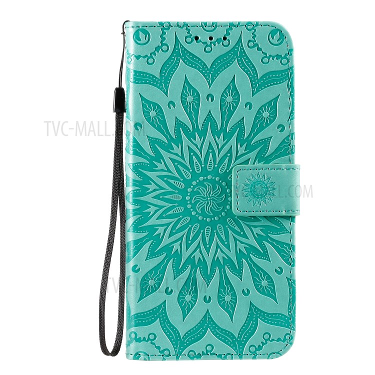 Imprint Sunflower Leather Wallet Shell Case for Samsung Galaxy A71 - Green-2