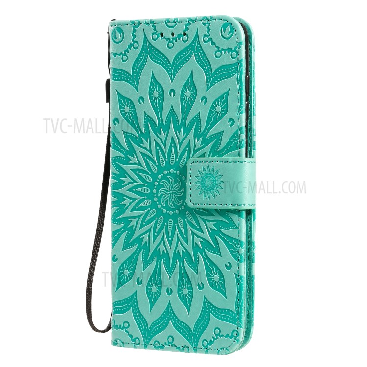 Imprint Sunflower Leather Wallet Shell Case for Samsung Galaxy A71 - Green-3
