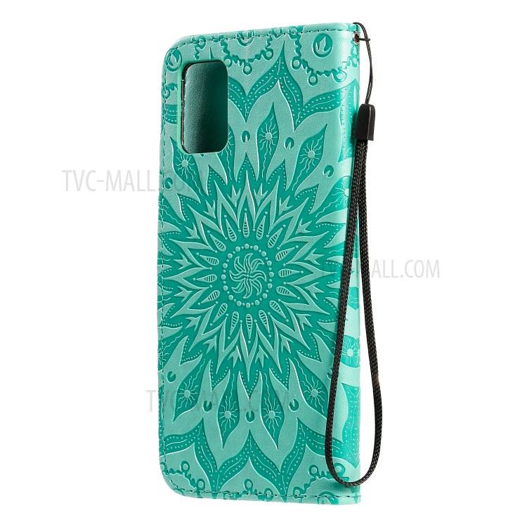 Imprint Sunflower Leather Wallet Shell Case for Samsung Galaxy A71 - Green-4