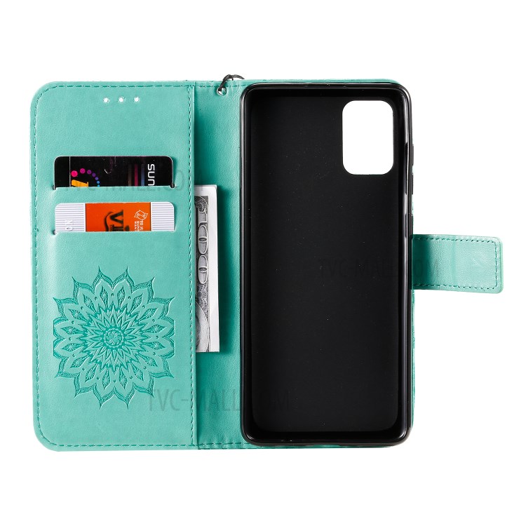 Imprint Sunflower Leather Wallet Shell Case for Samsung Galaxy A71 - Green-5