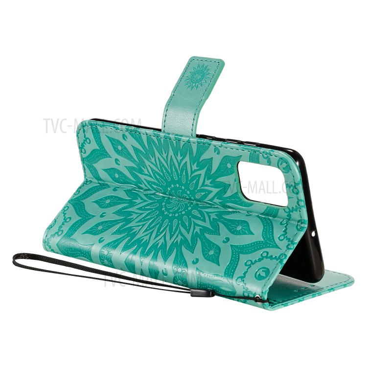 Imprint Sunflower Leather Wallet Shell Case for Samsung Galaxy A71 - Green-6