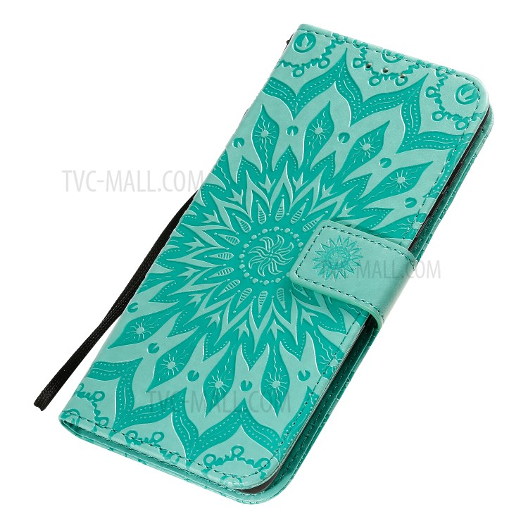Imprint Sunflower Leather Wallet Shell Case for Samsung Galaxy A71 - Green-8