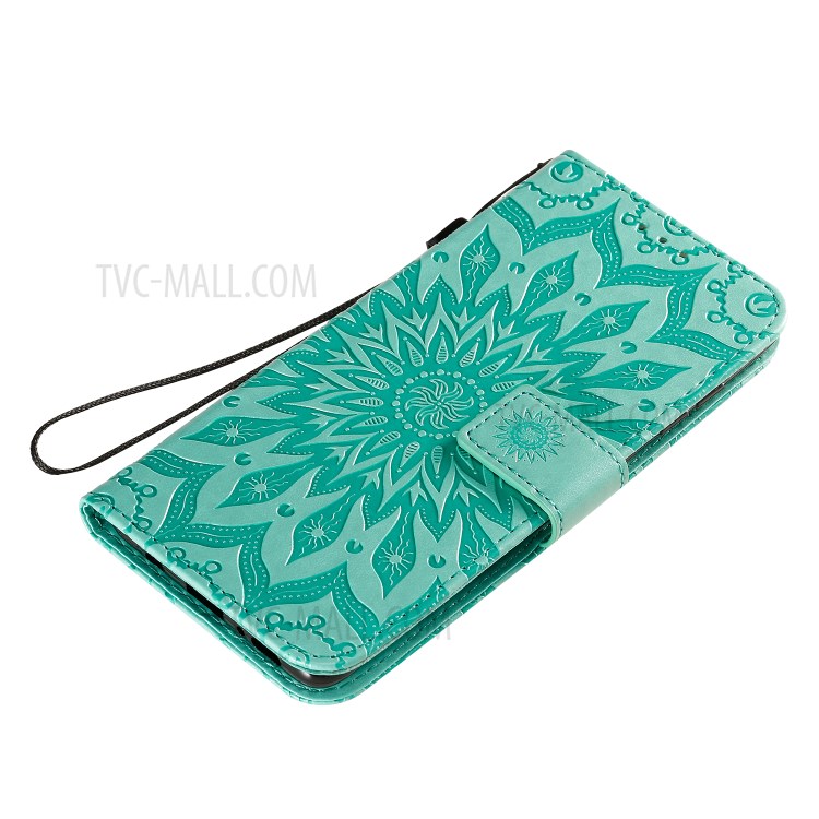 Imprint Sunflower Leather Wallet Shell Case for Samsung Galaxy A71 - Green-9