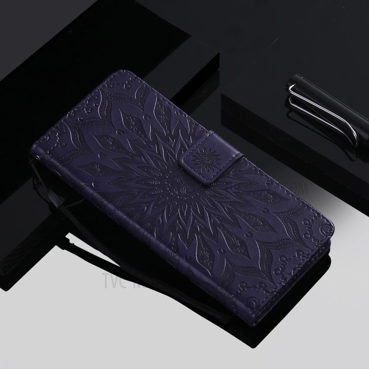 Imprint Sunflower Leather Wallet Shell Case for Samsung Galaxy A71 - Purple-10