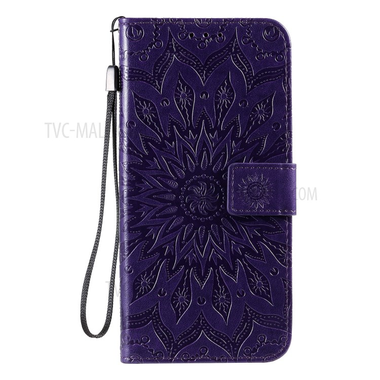 Imprint Sunflower Leather Wallet Shell Case for Samsung Galaxy A71 - Purple-2