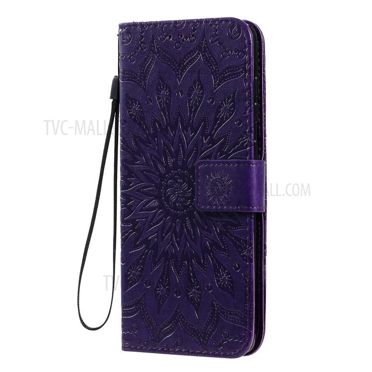 Imprint Sunflower Leather Wallet Shell Case for Samsung Galaxy A71 - Purple-3