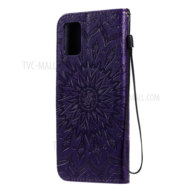 Imprint Sunflower Leather Wallet Shell Case for Samsung Galaxy A71 - Purple-4