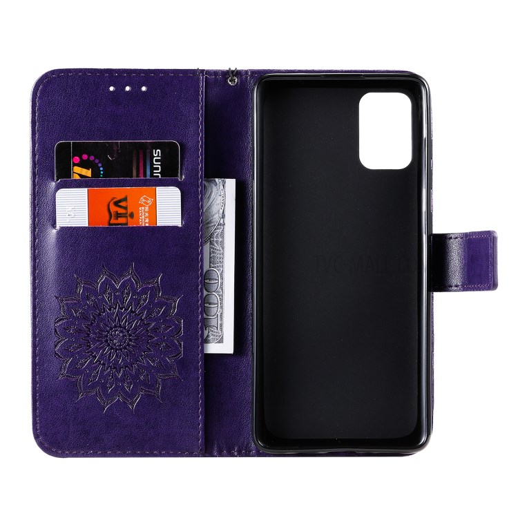 Imprint Sunflower Leather Wallet Shell Case for Samsung Galaxy A71 - Purple-5