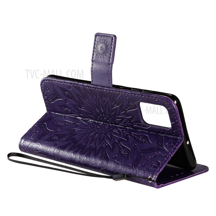 Imprint Sunflower Leather Wallet Shell Case for Samsung Galaxy A71 - Purple-6