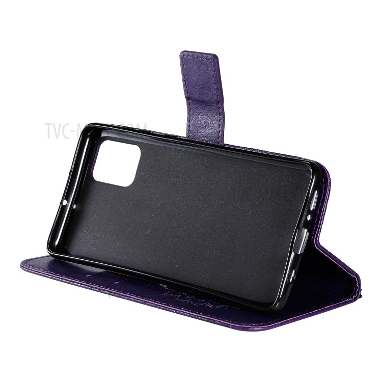 Imprint Sunflower Leather Wallet Shell Case for Samsung Galaxy A71 - Purple-7