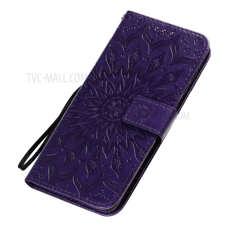 Imprint Sunflower Leather Wallet Shell Case for Samsung Galaxy A71 - Purple-8