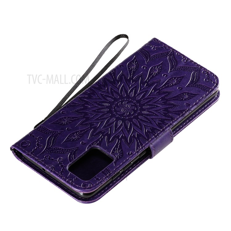 Imprint Sunflower Leather Wallet Shell Case for Samsung Galaxy A71 - Purple-9